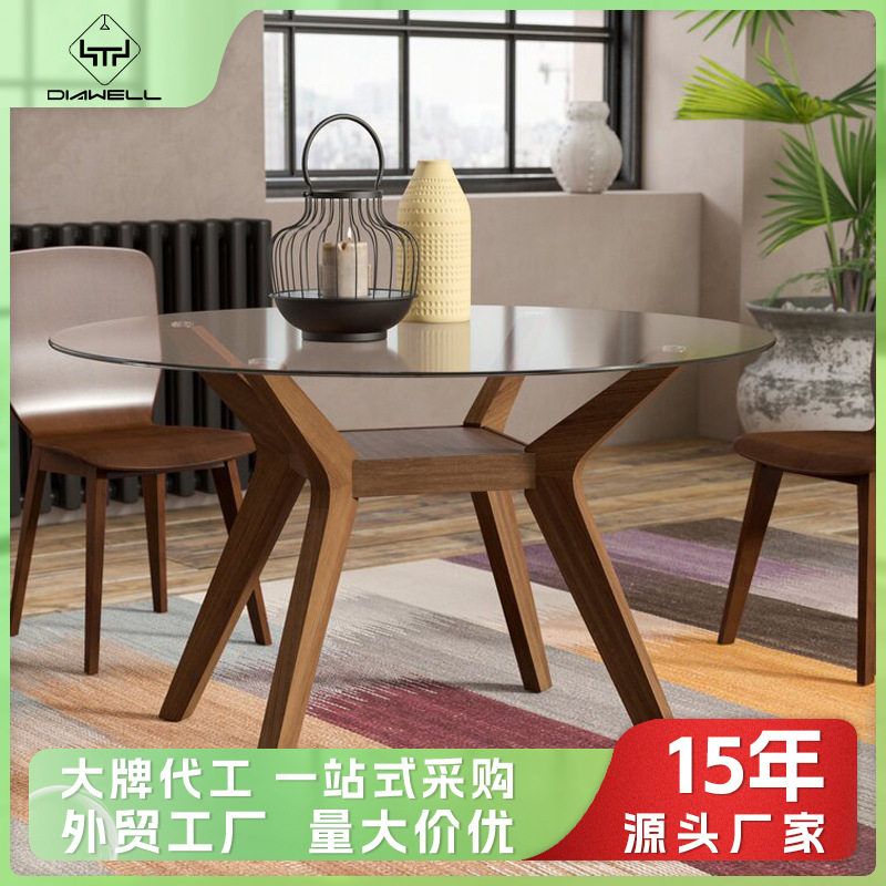 出口定制餐桌长方形钢化玻璃