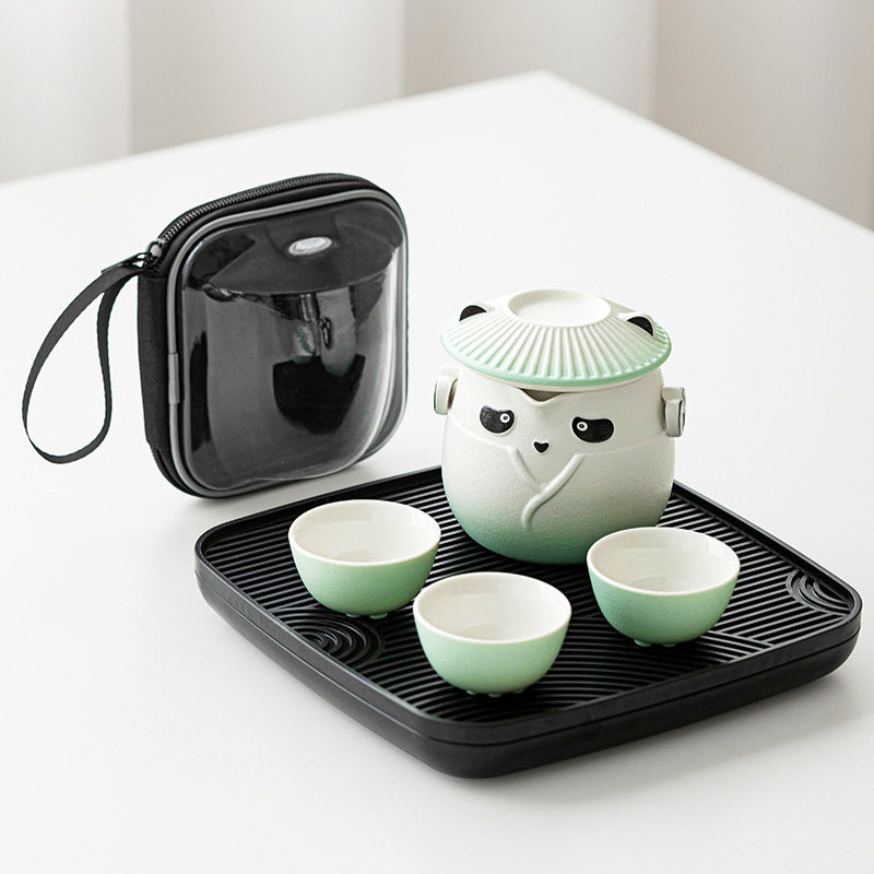 中国风功夫熊猫茶具套装茶水分离陶瓷泡茶壶便携带茶盘小套喝茶杯