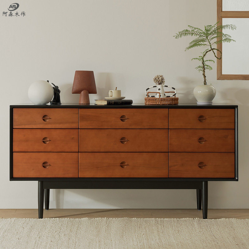 中古风樱桃木撞色九斗柜