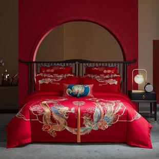120支纯棉四件套长绒棉大红色全棉被套结婚喜房床上用品4 高端中式