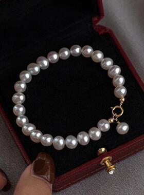 天然淡水珍珠手链女手工编织高级感通勤百搭轻奢小众设计手饰新款