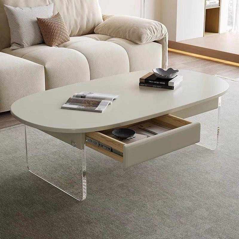 SG@亚克力悬浮茶几椭圆形边桌子设计师奶油中古风简约客厅家用