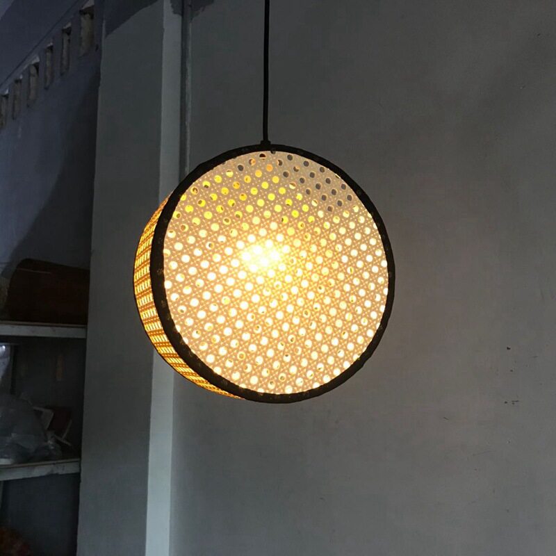 竹艺竹编吊灯餐厅饭店藤艺编织鸟巢竹篾编织铁艺吊灯圆饼吊灯