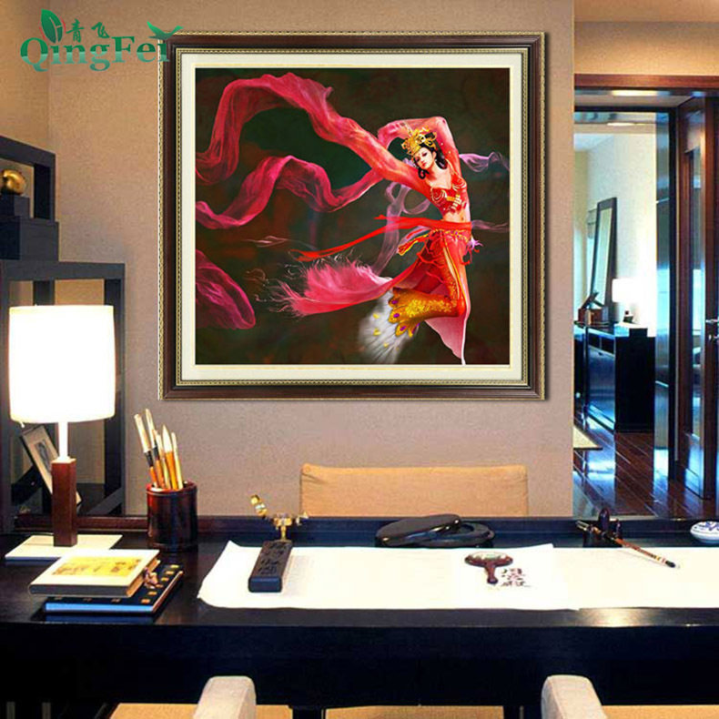 青飞精准印布敦煌人物之神女飞扬十字绣舞蹈舞动飞天美女