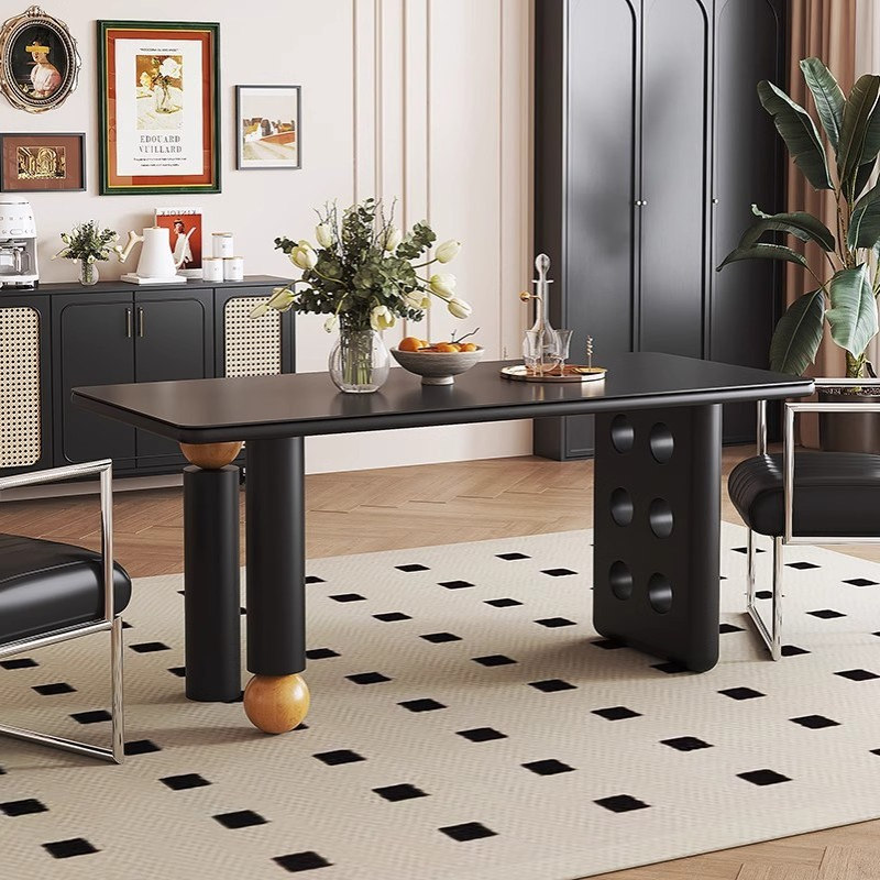 中古实木岩板餐桌设计师家用小户型吃饭桌子现代简约长方形餐台