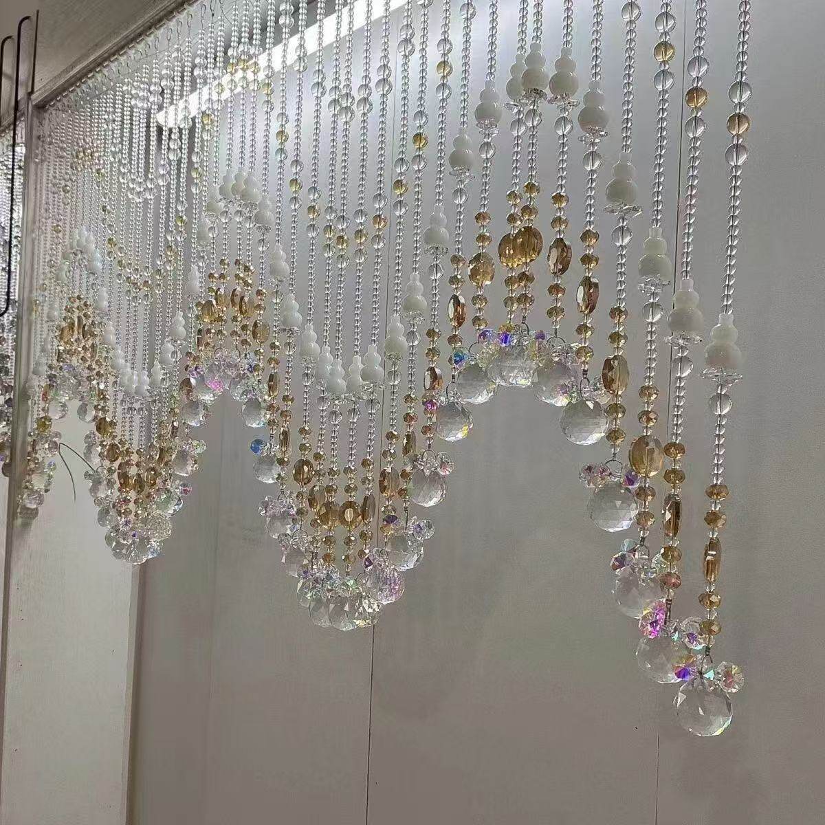 白色葫芦水晶门帘珠帘客厅卧室裝饰美观波浪形水晶隔断帘透气挂帘