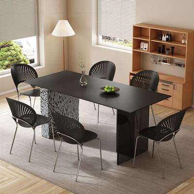 意式极简高端新款创意餐桌椅组合亚克力悬浮水波纹不锈钢餐桌餐台