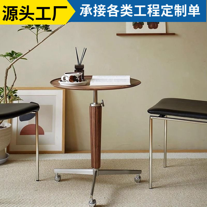 美式实木角几沙发床边移动茶桌小户型边桌胡桃木家用客厅升降茶几