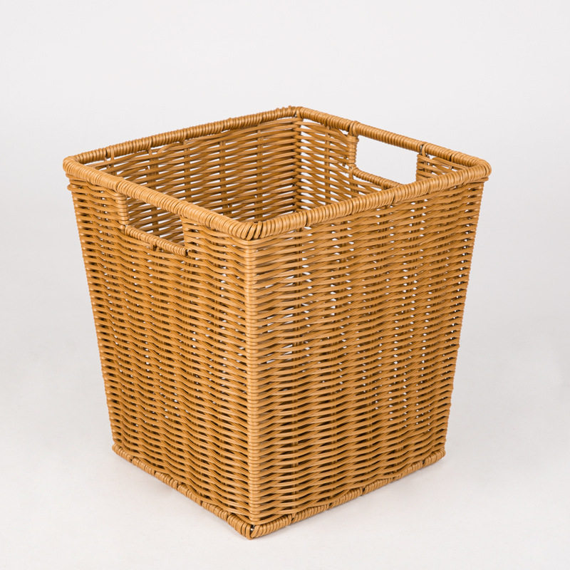 壹藤厂家批发直销仿藤毛巾筐浴室客房脏衣篮居家收纳储物方形钢