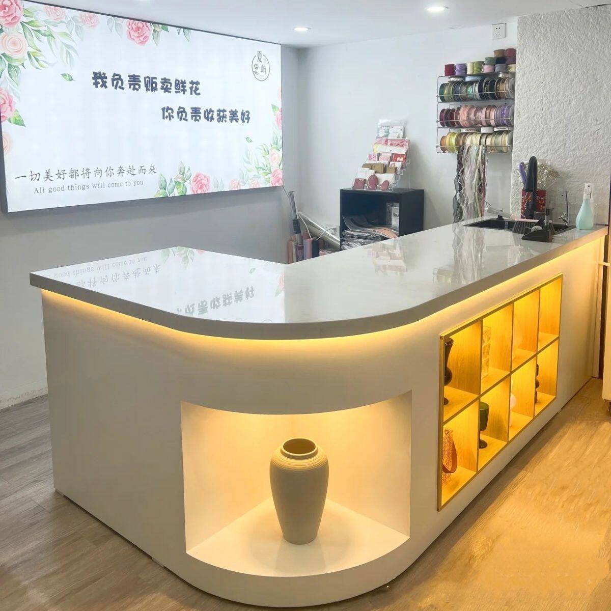 花店操作台花卉工作台包花插花桌子大理石转角花艺水吧台实木