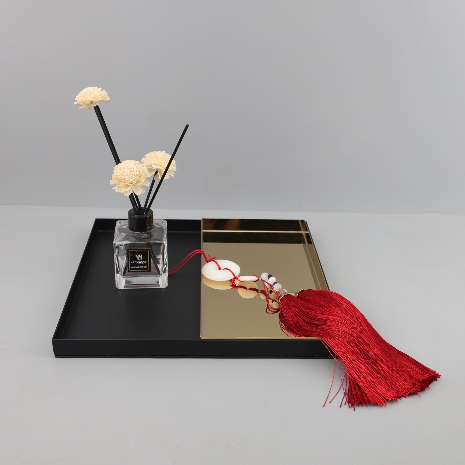 新中式创意金属托盘客厅样板间桌面书房餐厅软装饰品摆件工厂直销