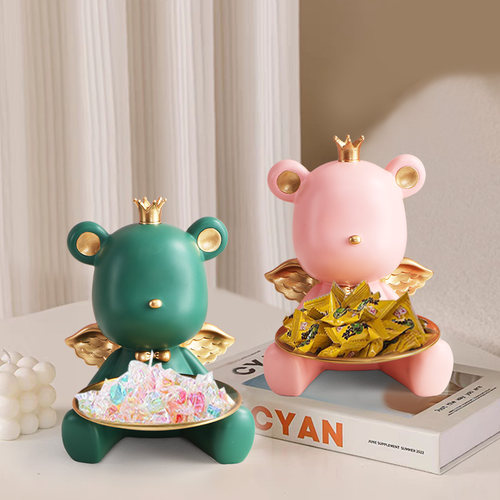 速发盘子装放前台接待酒店铺吧果零食水台盘盒轻奢创意熊托盘摆件