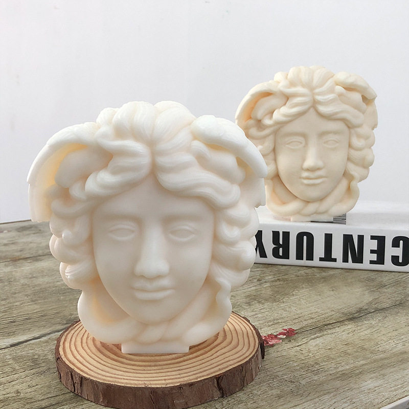 欧式人像蛇发女香蜡烛硅胶模具diy人物头像蛇女滴胶石膏摆件模具