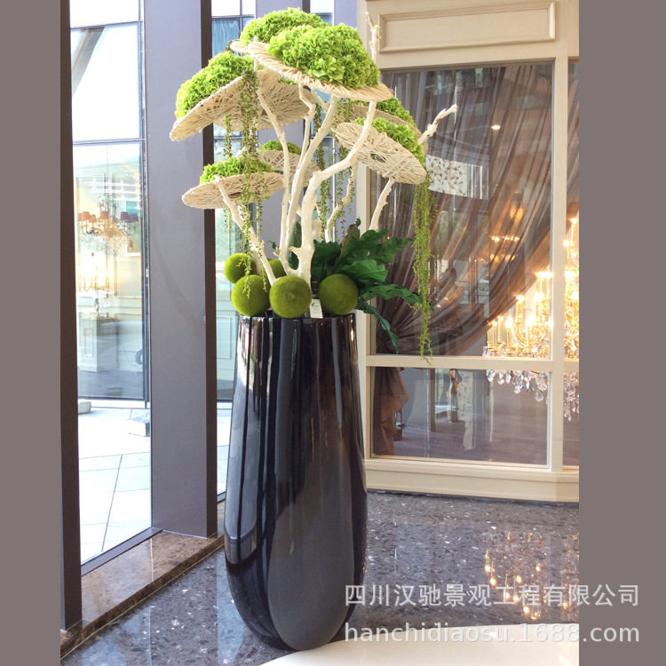水滴形状黑色玻璃钢花器 不倒翁花盆 玻璃纤维花器 树脂花钵