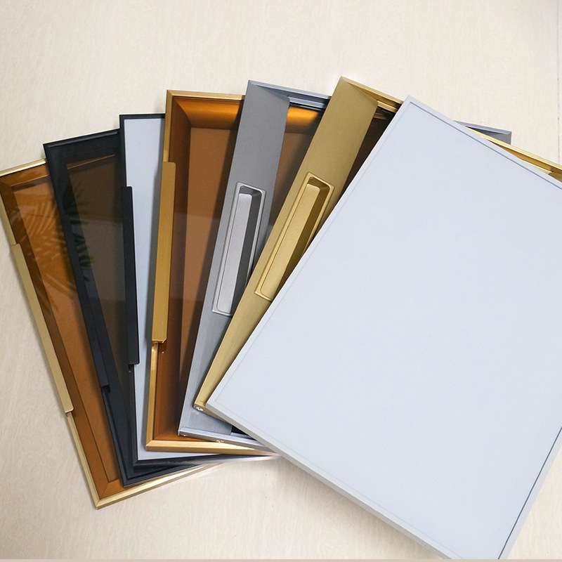 铝框钢化玻璃门 成品轻奢衣柜展示柜平开门 铝合金极窄玻璃柜门