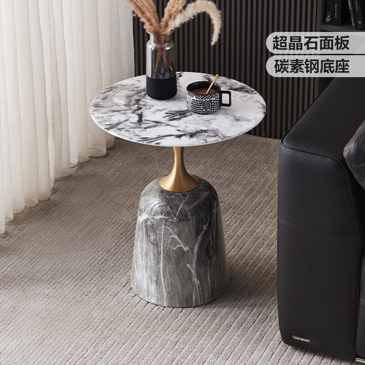 大理石圆桌简约洽谈桌圆形茶几阳台客厅北欧办公现代沙发茶几角几