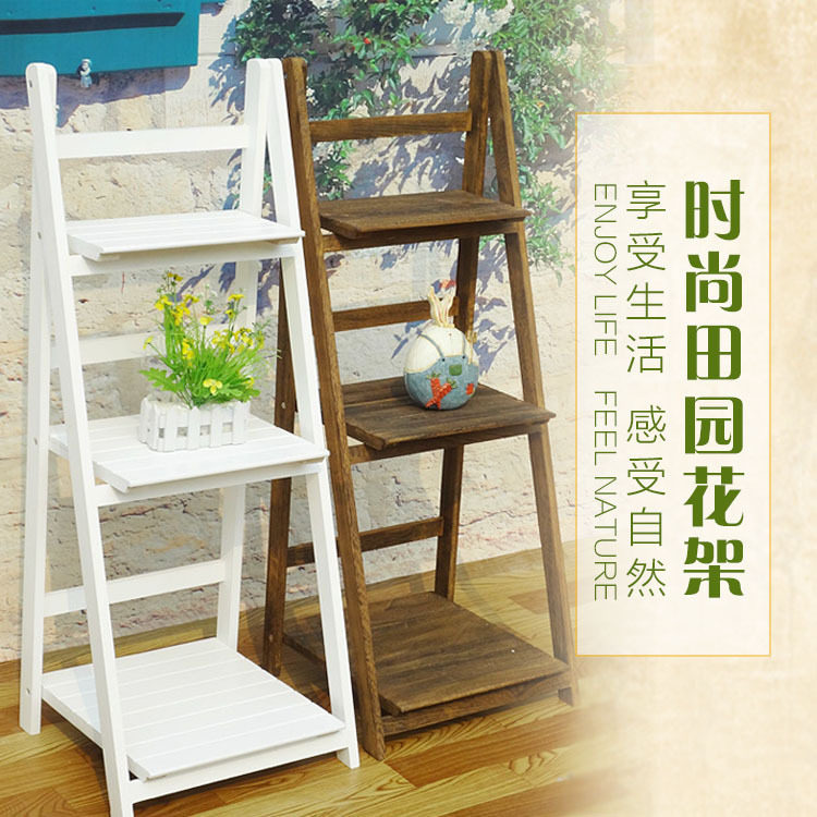 复古碳化三层可折叠绿萝花架