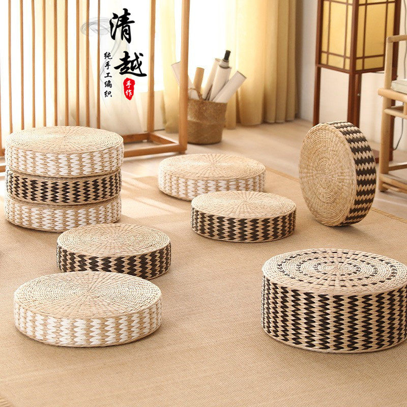 田园风蒲草手工编织蒲团坐垫圆形加厚家用飘窗榻榻米垫子坐垫日式