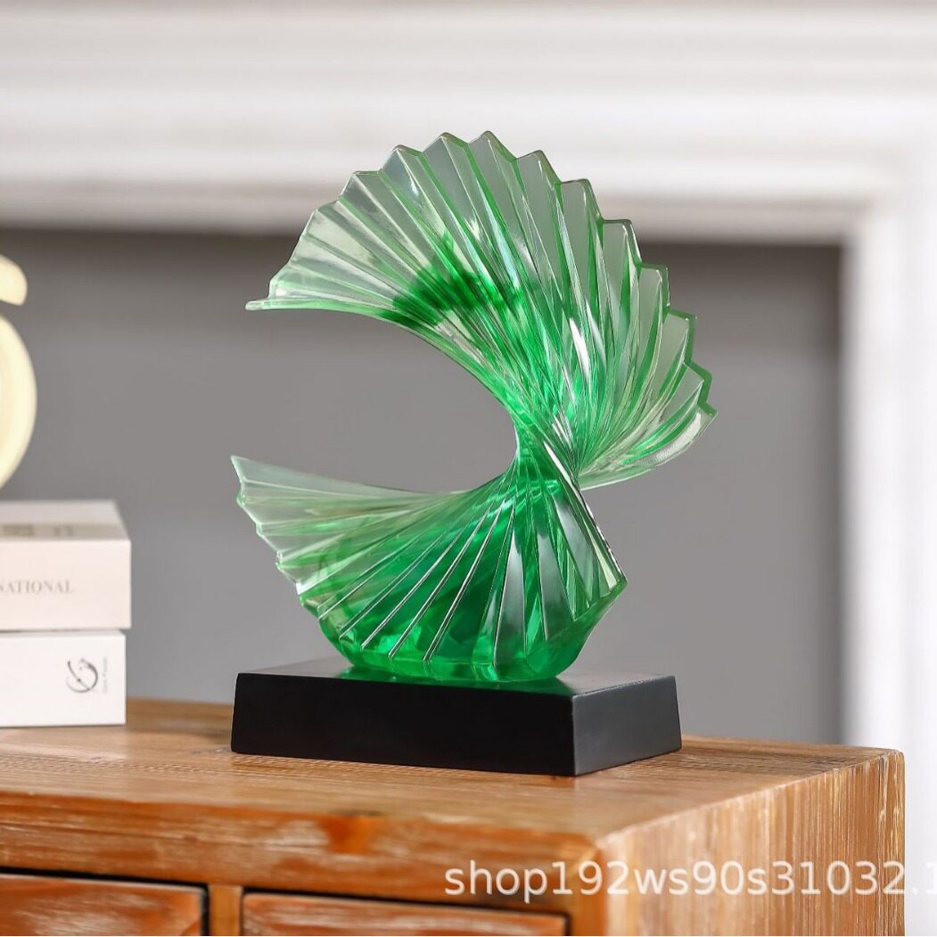 现代简约透明树脂扇形摆件高端抽象艺术客厅玄关酒吧展示柜装饰品