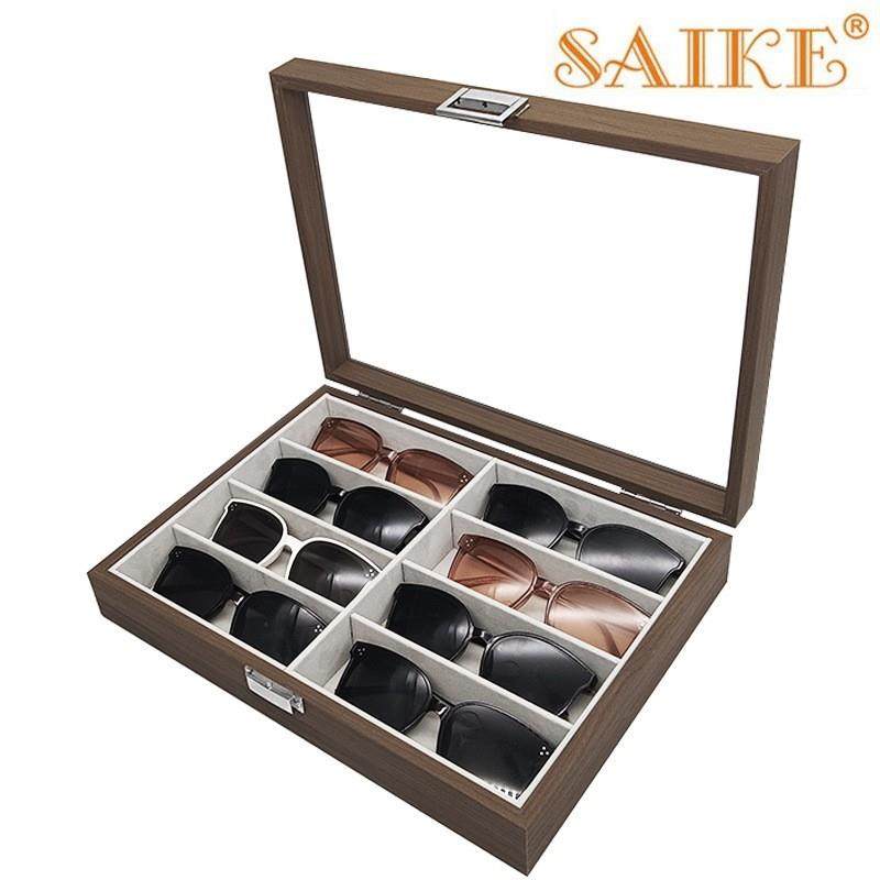 现货胡桃木纹8位眼镜太阳镜墨镜收纳展示精品店摆地摊