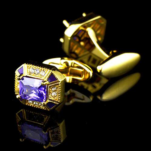 英博镀金紫色锆石袖扣水晶镶钻袖钉法式纽扣707cufflinks/151284c