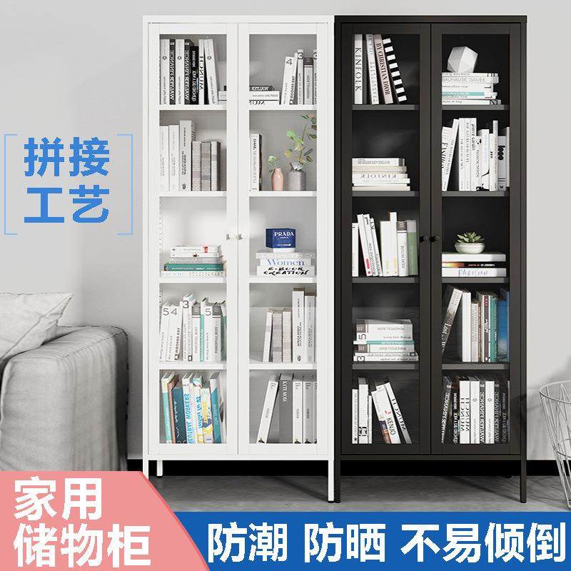 简约现代儿童书柜带玻璃门展示柜置物柜学生落地书橱家用客厅书架