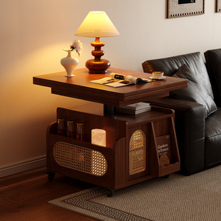 可升降边几折叠移动推车实木茶台茶桌小户型客厅多功能沙发餐桌两