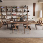 中古风北美黑胡桃木茶桌椅组合 诧寂实木办公室会客厅功夫泡茶台