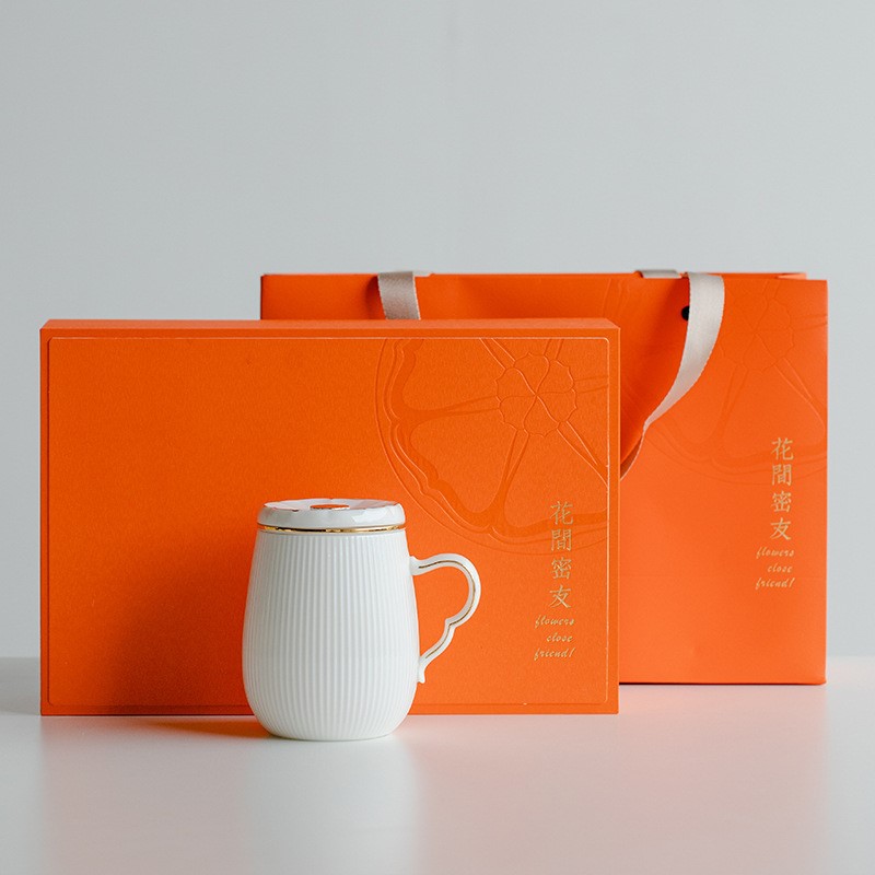 德化白瓷手工陶瓷办公杯茶水分离办公室杯泡茶杯子家用水杯马克杯