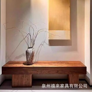 中古风实木长条凳原木换鞋凳诧寂风创意家用入户长凳民宿厚长板凳