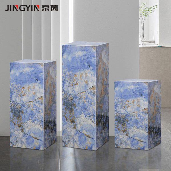 轻奢大理石展台电视柜旁落地式花架立柱石材墩子玄关盆景摆件底座