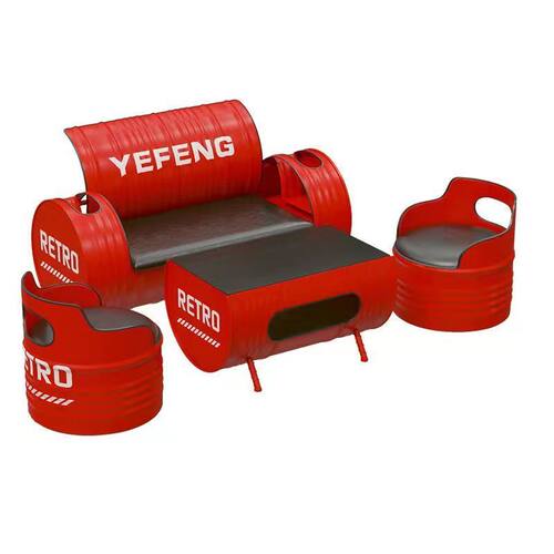 适用于工业风网红铁艺油桶卡座沙发奶茶店咖啡厅烧烤店酒吧清吧桌