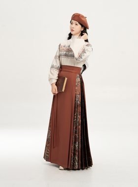 织造司×敦煌当代美术馆联名[琵琶乐]半高领毛衣马面裙半身裙套装