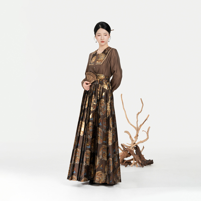 织造司[昭梧]非遗妆花织凤鸟绕莲纹方领衬衫上衣百褶裙半身裙套装