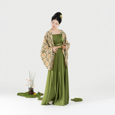 织造司[绿盏逢春]宝相花纹唐法门寺披衫汉服吊带宋抹一片式八破裙