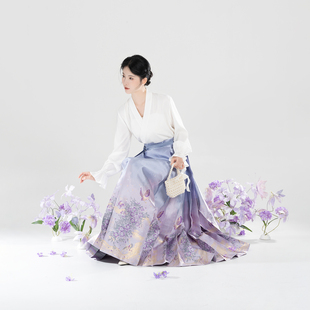 织造司[紫金赋]文物里的中国色明制晕染渐变马面裙汉服交领衬衫女