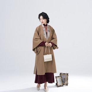 现货望春织造司原创宋制汉服宋褙长衫可替换护领丝绒连衣裙女秋冬