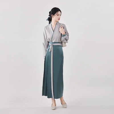 织造司原创可以穿着上班的日常汉服[沈香茶]飞机袖上衣宋制长旋裙