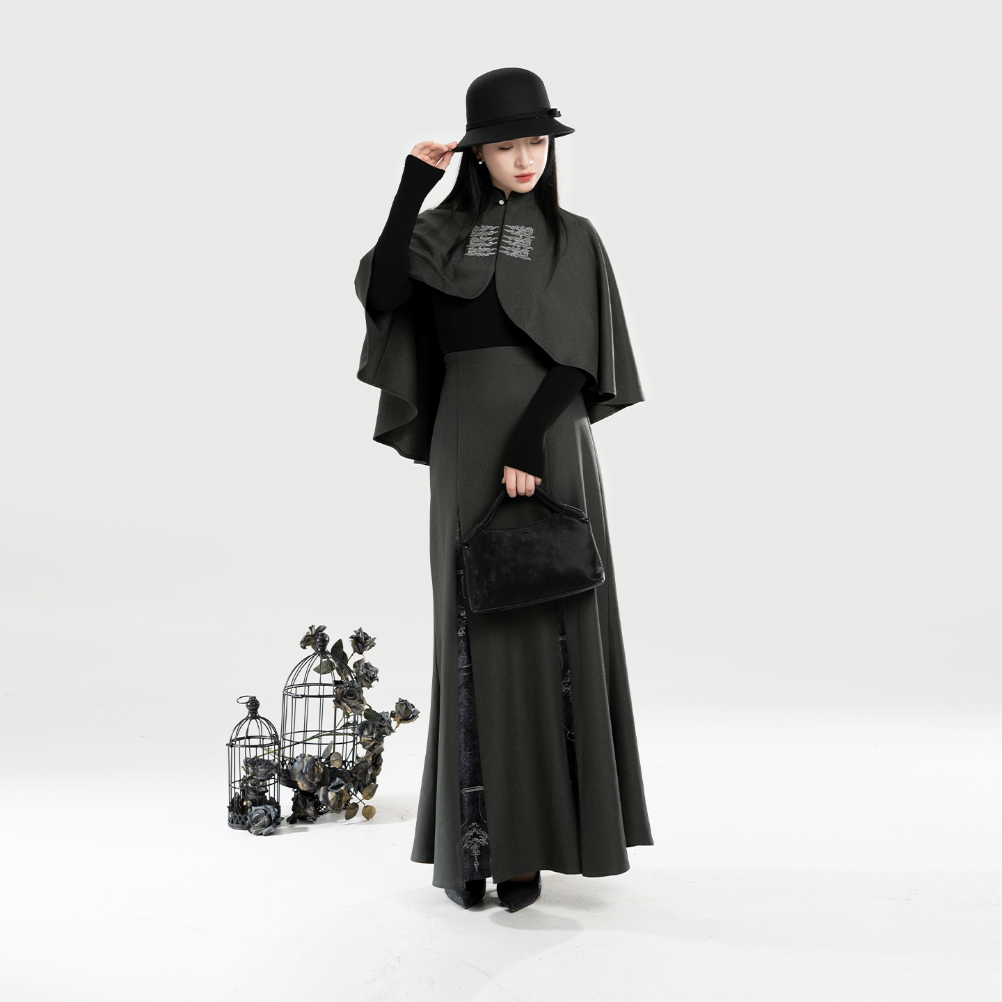 织造司[雾珐琅]新中式立领斗篷马面裙改良三裥裙鱼尾半身裙长裙女