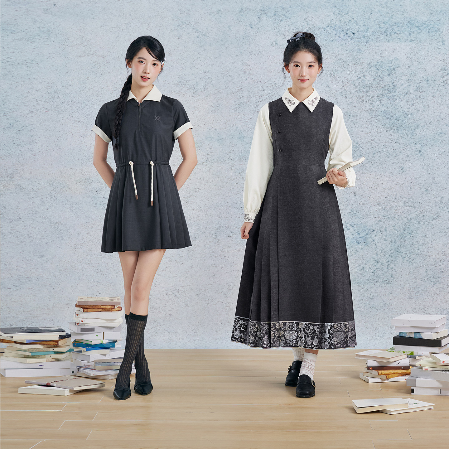织造司佐佑中式学院[书晏&书砚]翻领衬衫马面裙连衣裙女改良汉服