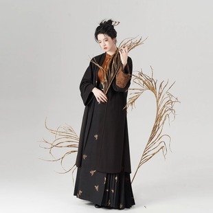 现货百蝶绘织造司原创明制汉服宋褙子外套立领衬衫 暗纹织金马面裙