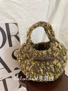 西瓜糖 绿粉色手混线 手工钩织南瓜包毛线帽子围巾手工毛线80克