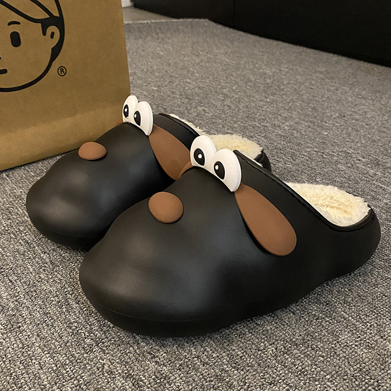 棉拖鞋男士卡通可爱狗狗防滑防水2024新款秋冬款外穿加绒棉拖鞋女