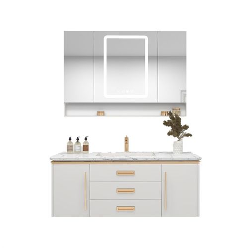 轻奢智能不锈钢一体陶瓷盆浴室柜组合卫生M间洗手洗脸面盆柜洗漱