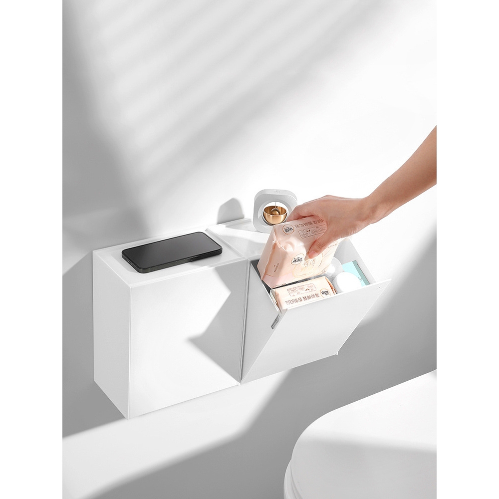 ?BB4C 壁挂式收纳盒免打孔卫生间浴室墙上翻斗储物盒放姨妈