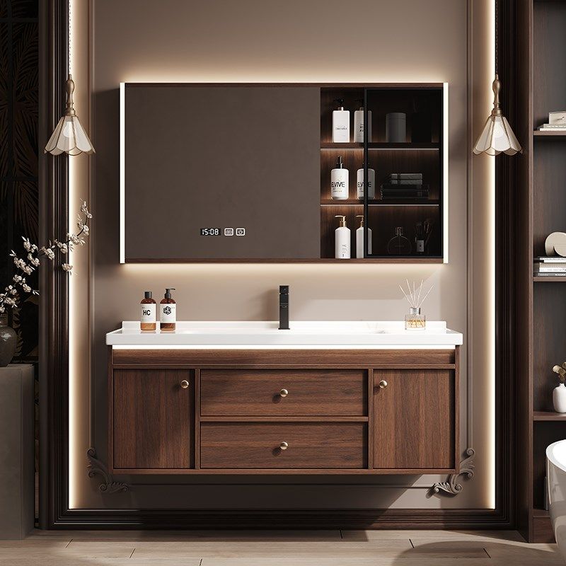 新款中古风胡桃木浴室柜组合卫生间陶瓷一体盆洗手洗脸池洗漱台面,家装主材,浴室柜组合,淘宝优惠券,粉丝福利购,淘宝优惠卷