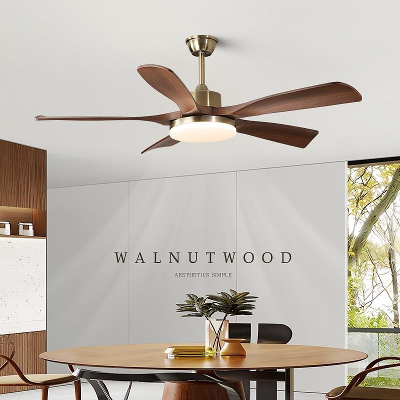 风扇灯胡桃木色吊扇灯复古客厅灯卧室灯新中式古铜色餐厅风扇吊灯