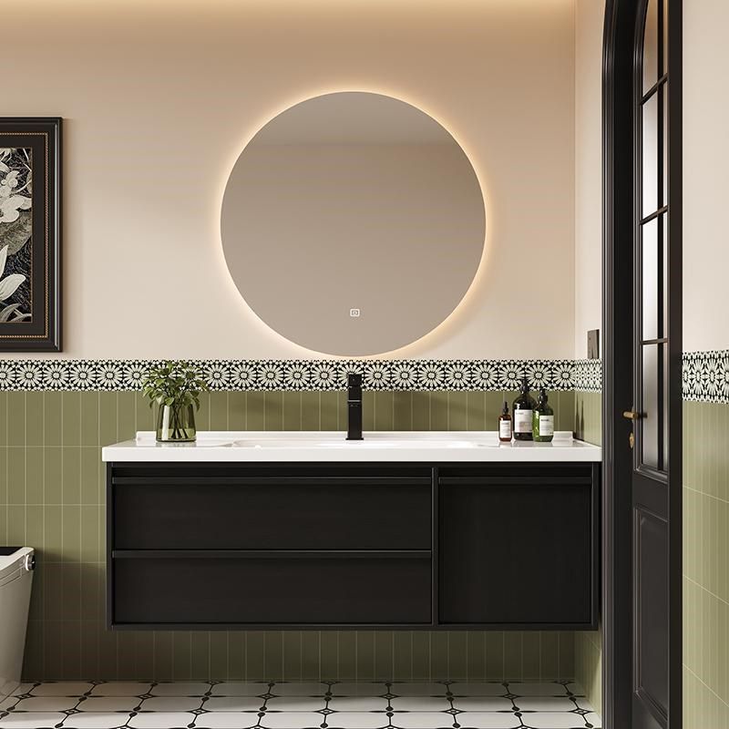 中古风骨骼线黑色复古浴室柜组合洗手盆卫生间陶瓷一体盆洗漱台盆