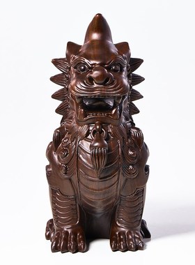 黑檀木雕龙生九子j獬豸摆件实木家居客厅玄关装饰灵兽摆设律师送