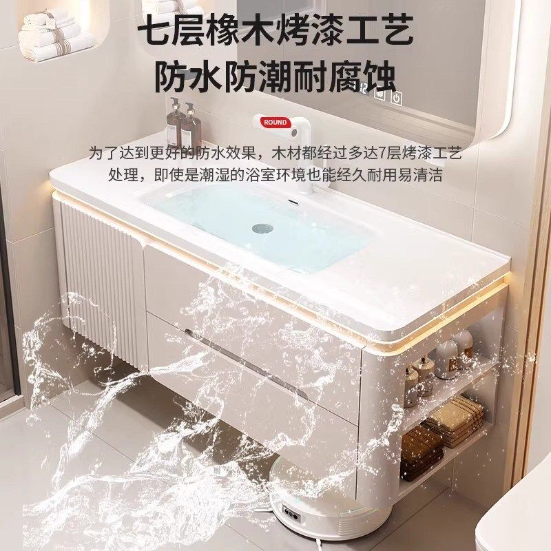 奶油风橡木浴室柜陶瓷一体盆洗漱台卫生间洗手洗脸盆柜侧边收纳柜,家装主材,浴室柜组合,淘宝优惠券,粉丝福利购,淘宝优惠卷